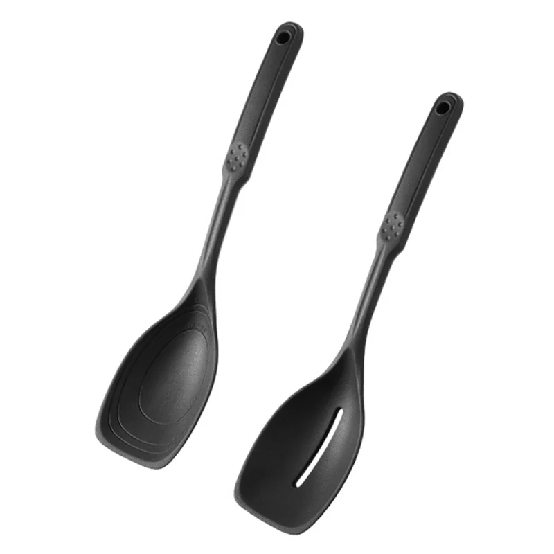 Silicone Cooking Spoon,Non-Stick Slotted and Solid Spoon Set with Deep Bolw and Measurement Mark for Mixing, Serving