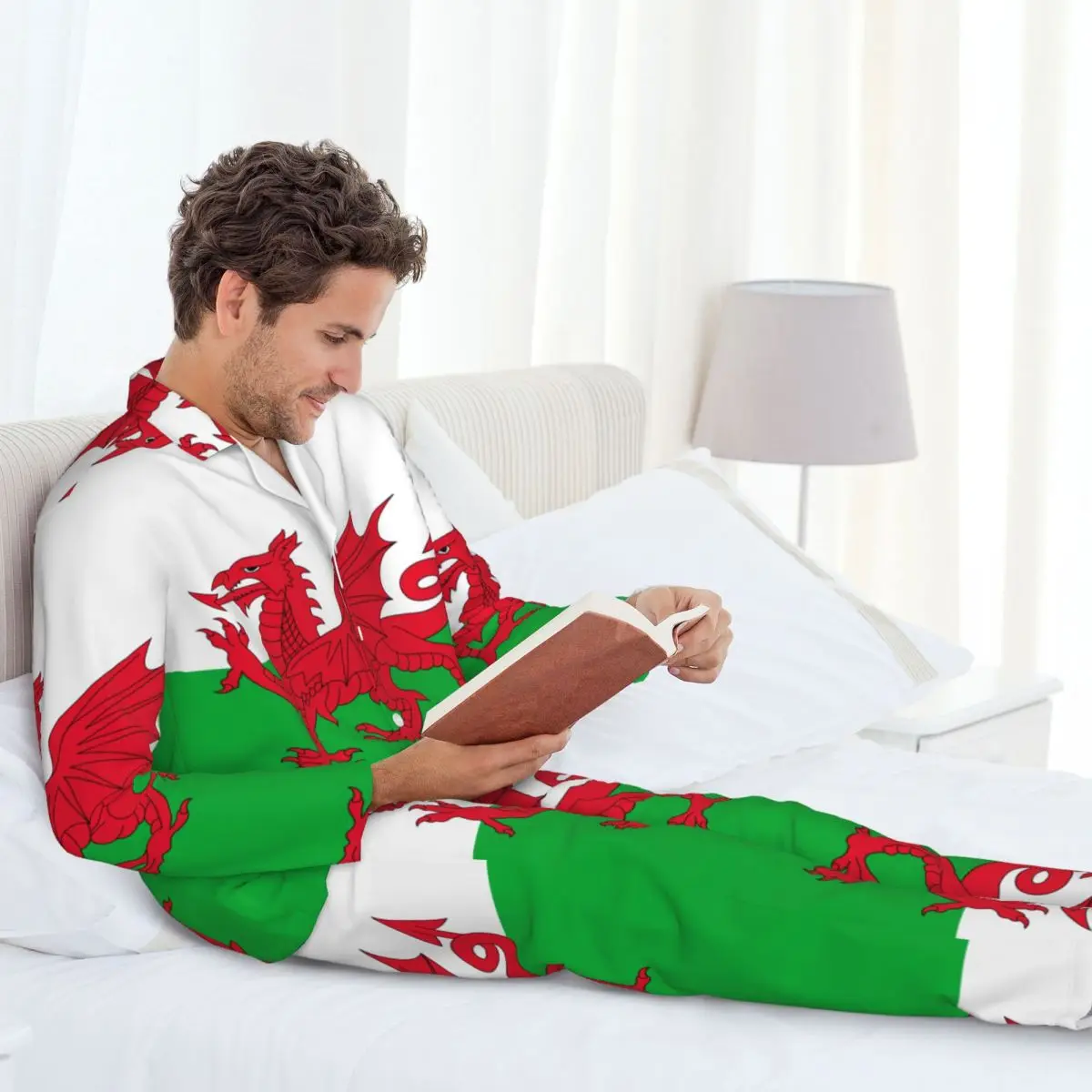 Men's Home Suits Long-sleeved Wales Flag Suits for Autumn and Winter Pajamas for Men