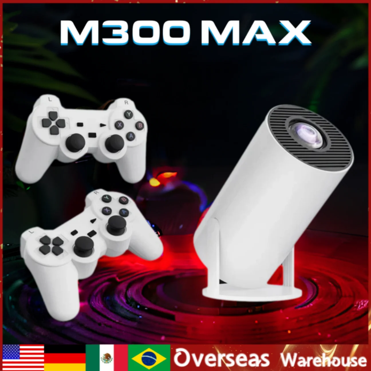 

M300 MAX Retro Video Game Consoles Home Projector 720P Android11 System Mini Portable Intelligent Projector 64GB Gifts M300 Max