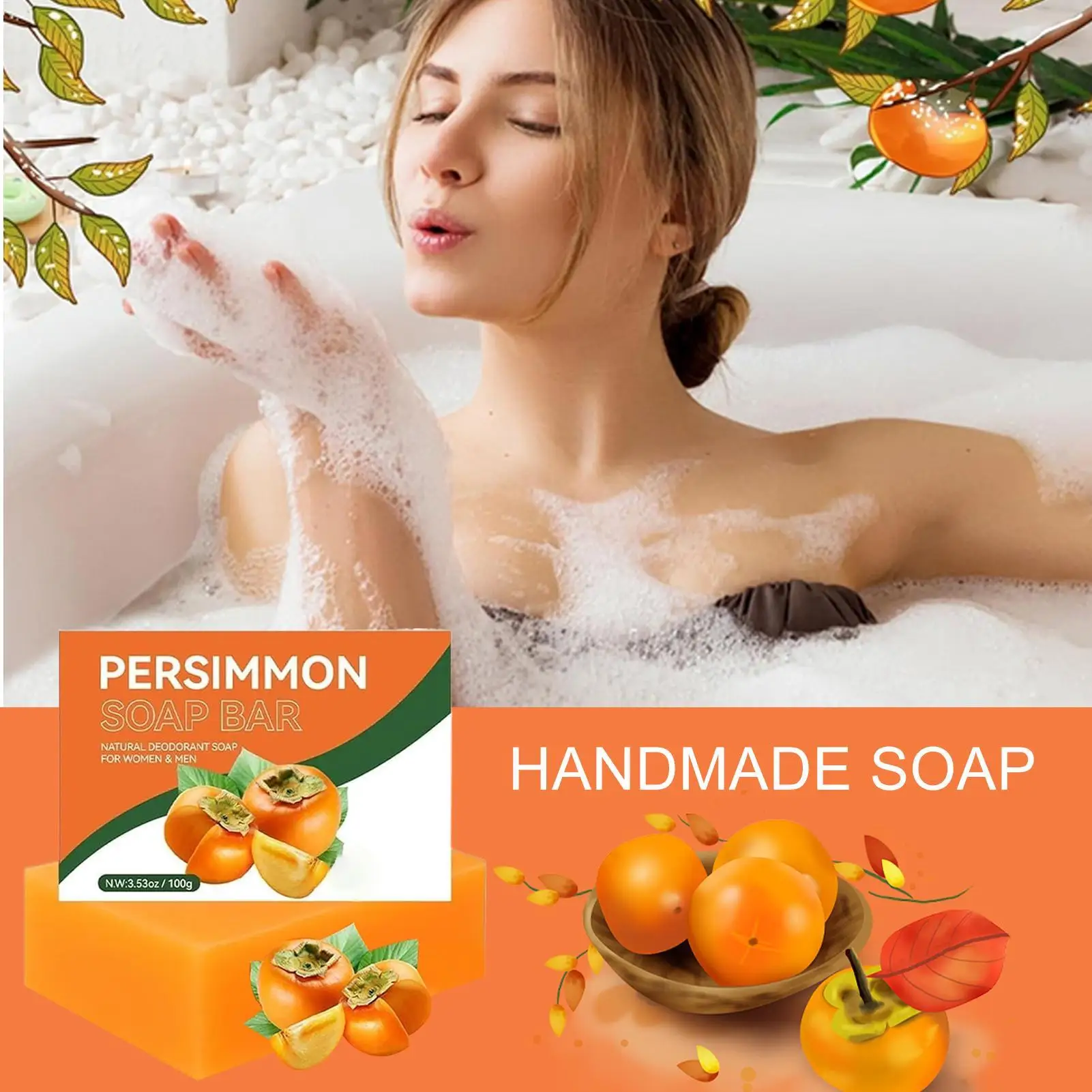 

Persimmon Soap Bar Sweat Odor Refreshing Skin Balance Odor Control Skin Soothing Soap Body Purifying Deodorizing Mild Soap Bar