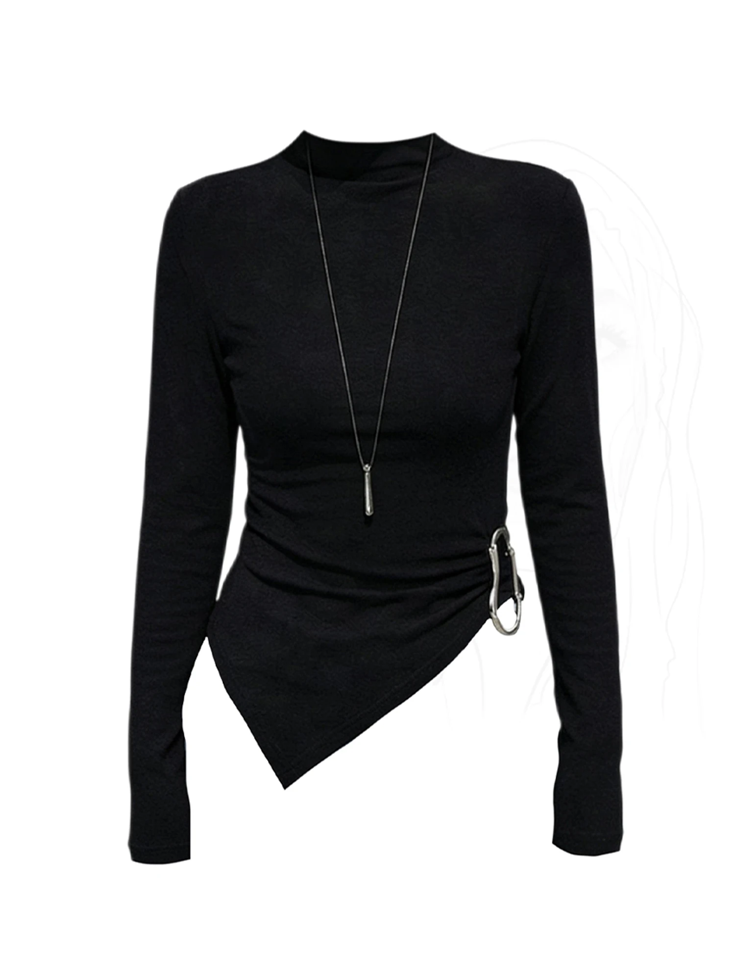 

Women's Black Gothic Emo Y2k T-shirt Gyaru Tee Top 2000s Vintage Aesthetic Long Sleeve Oversize O-Neck T-shirts Clothes Spring