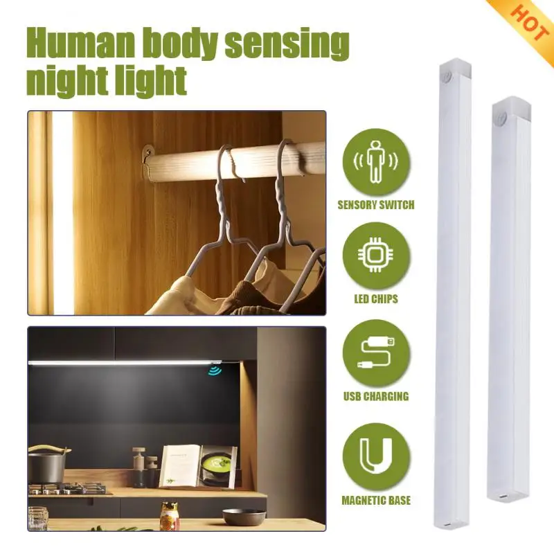 LED Night Light 10-50CM Motion Sensor Light Wireless USB LED Cabinet Closet Wardrobe Staircase Night Lamp Kitchen Bedroom Light