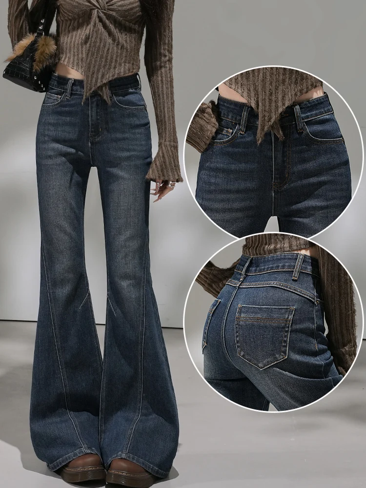 

Женские расклешенные джинсы в американском стиле в стиле ретро осенью и зимой 202, универсальные расклешенные брюки стрейч-облегающего кроя
