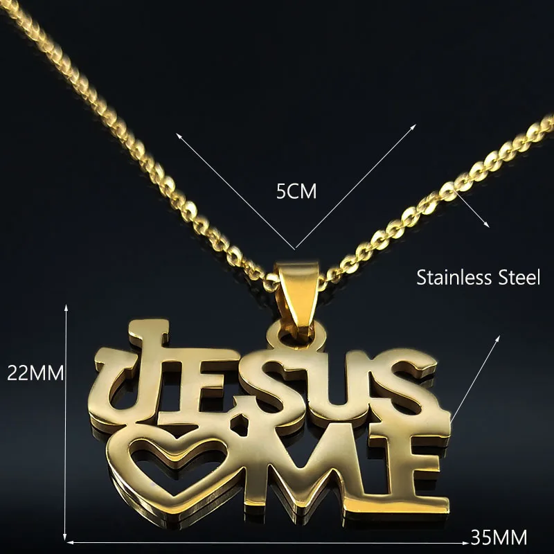 Jesus Love Me Stainless Steel Necklace for Women Men Gold Color Heart Chain Necklaces Jewelry joyas mujer 908-QKC