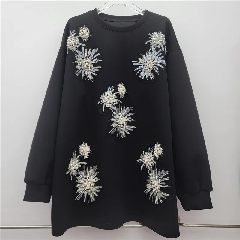 WHT Moda Feminina 3D Frisado Solto Moletom 2025 Inverno Na Moda O-pescoço Mangas Compridas Pulôveres Feminino 1LS2753