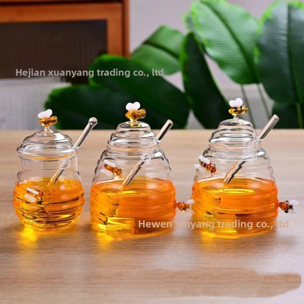 

Glass Honey Jar with Bamboo Lid and Stirring Rod for Home Storage Transparent Sealed Container Borosilicate Kitchen Pantry