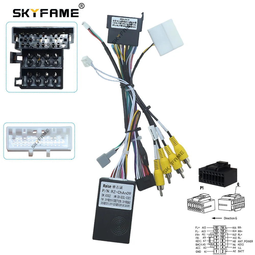 SKYFAME Car 16pin Wiring Harness Adapter Canbus Box Decoder Android Radio Power Cable For Chana CS75 CS35 EADO CHAN-RZ-09