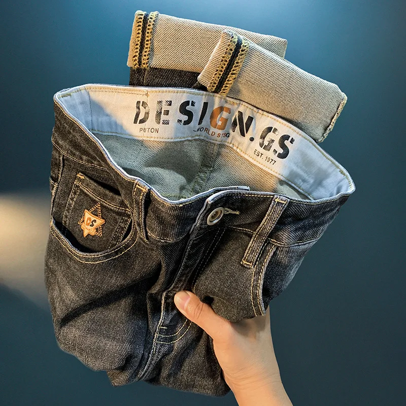 2024 Autumn High-End Jeans Men's Pants Trendy Black Gray Washed Stretch Skinny Fashionable All-Match Slim Fit Denim Pants