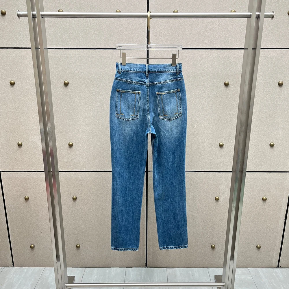 Women 100% Cotton Straight Leg Jeans High Waist Denim Pants Vintage Washed Length Trousers Casual Daily Wear Female Denim Jeans