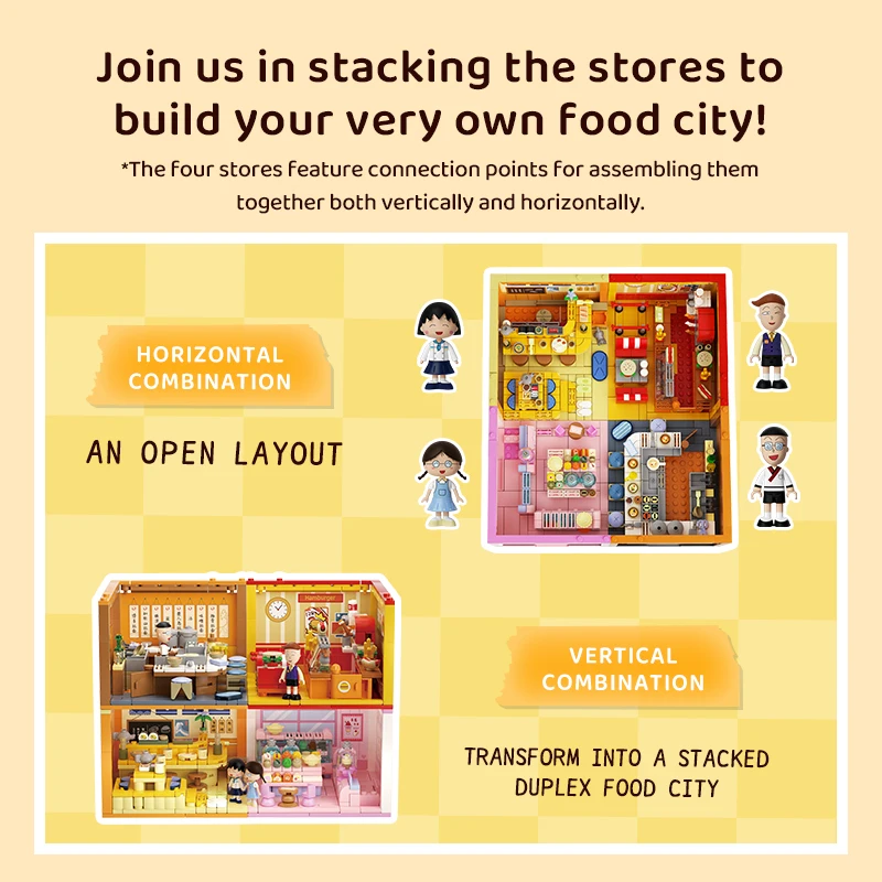 Weekit Chibi Maruko-chan casas apiladas juego de bloques de construcción Street View tienda modelo ensamblado juguetes para decoración del hogar regalos de vacaciones