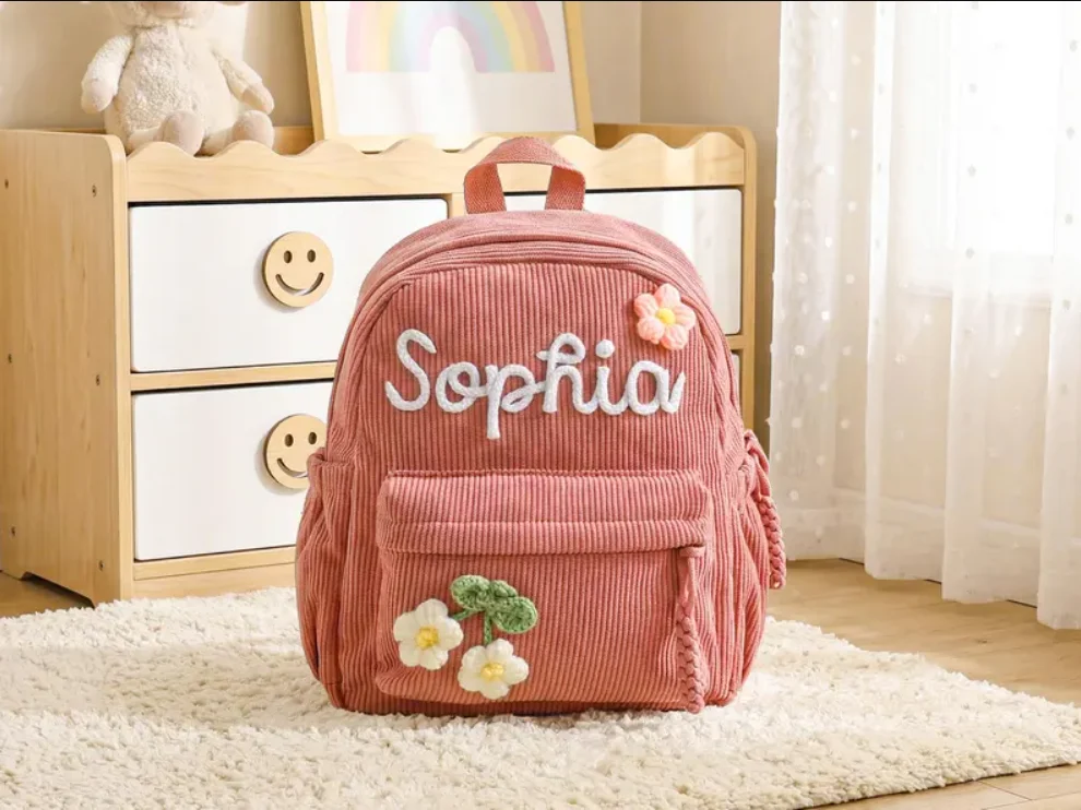 Personalized Corduroy Toddler Backpack, Custom Name School Bag, Back to School Gift, Summer Camp Bag