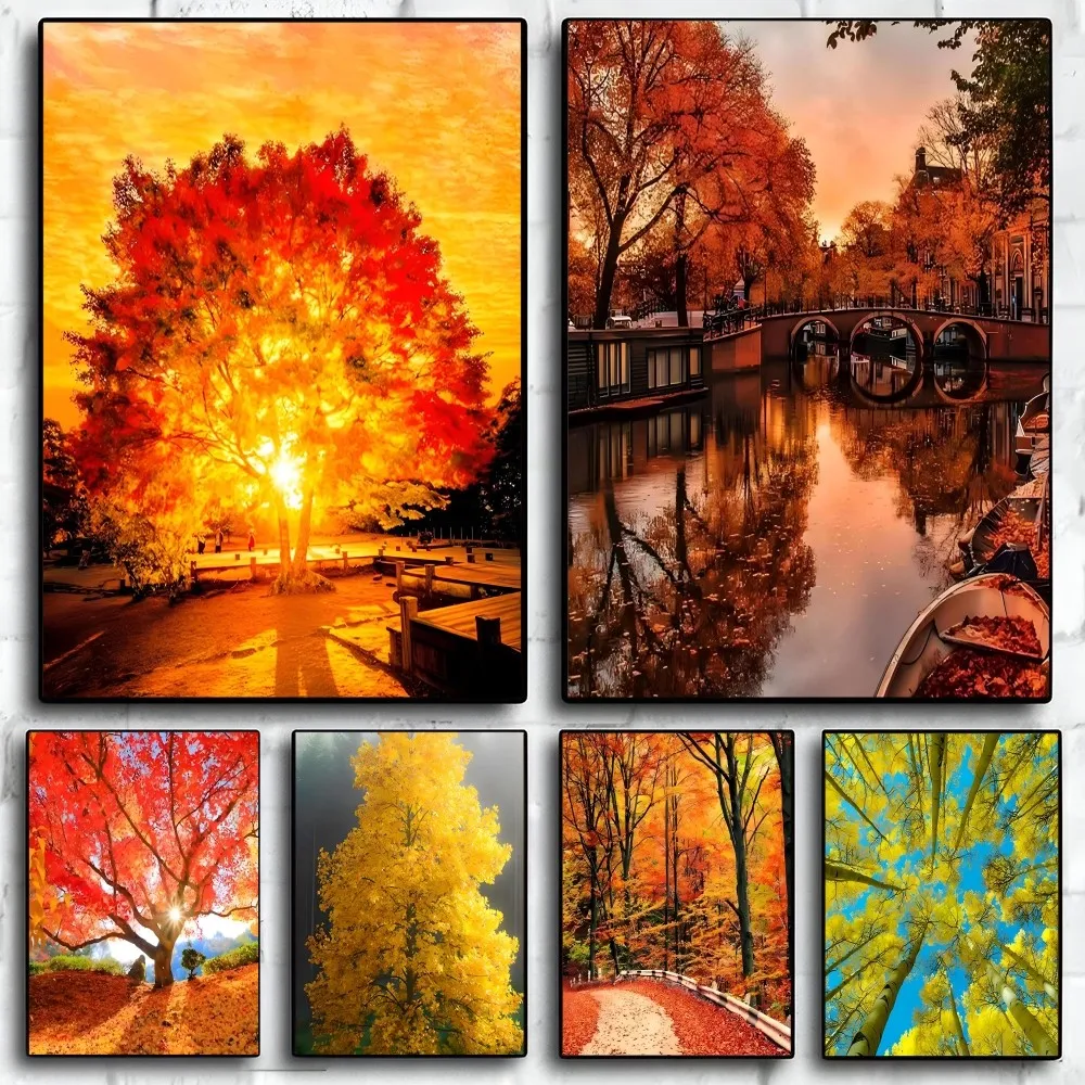 

Autumn Maple Leaves Deciduous Lake Sunlight Reflection Poster Paper Print Home Living Room Bedroom Entrance Bar Restaurant Cafe