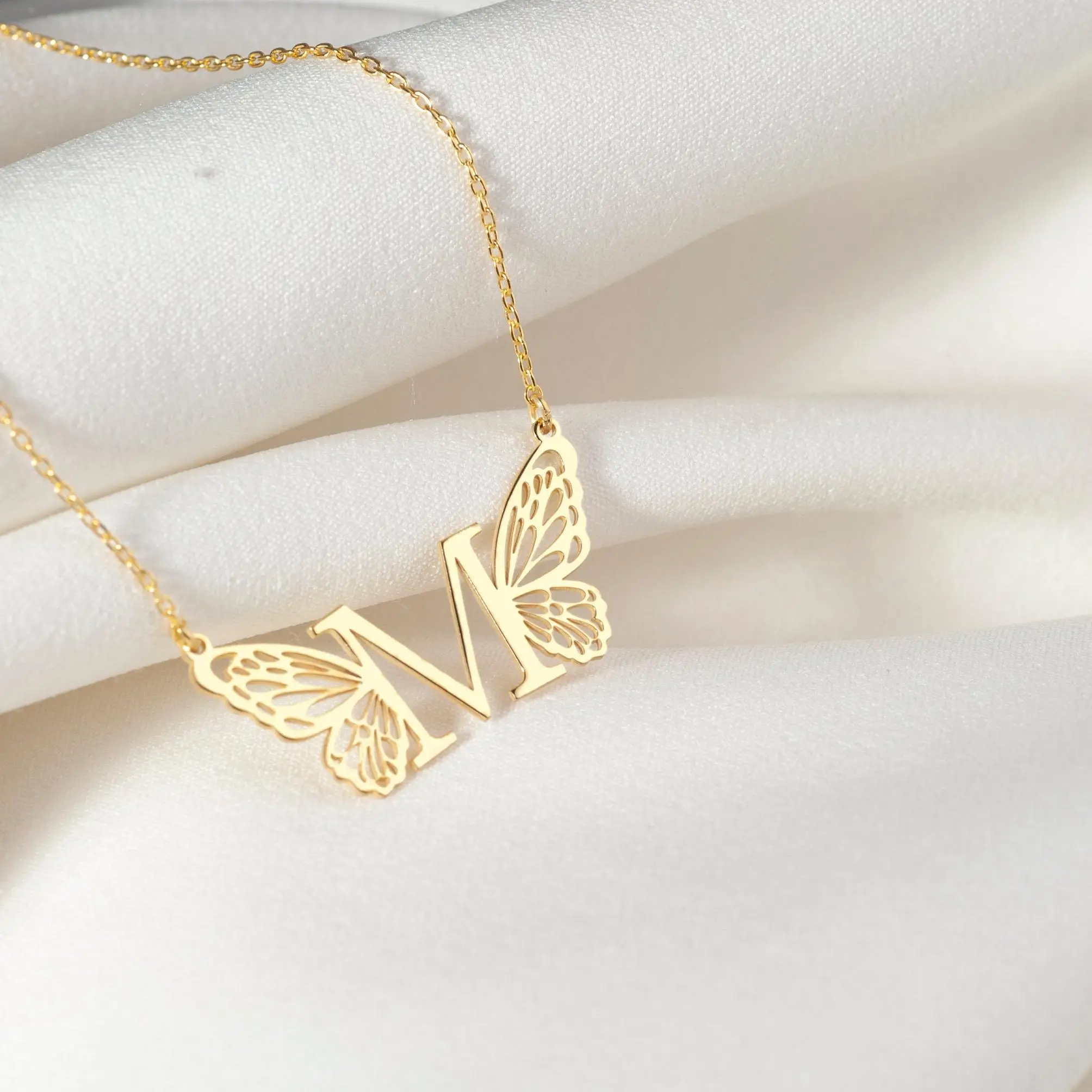 

Personalized Initial Butterfly Necklace Custom Name Stainless Steel 18K Gold Plated Ladies Everyday Pendant Best Gift For Girl