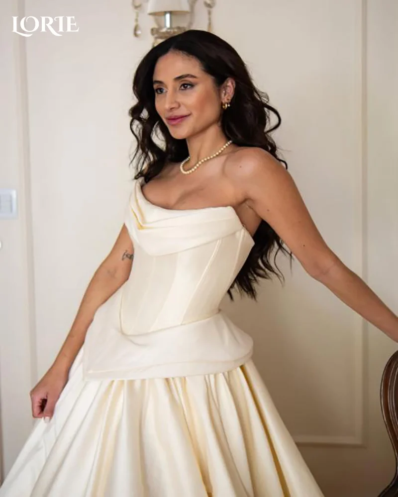 LORIE Strapless Modern Wedding Dresses Pleats Bobycon Sweetheart A-Line Satin Customized Plus Size Bridal Gown vestidos de novia