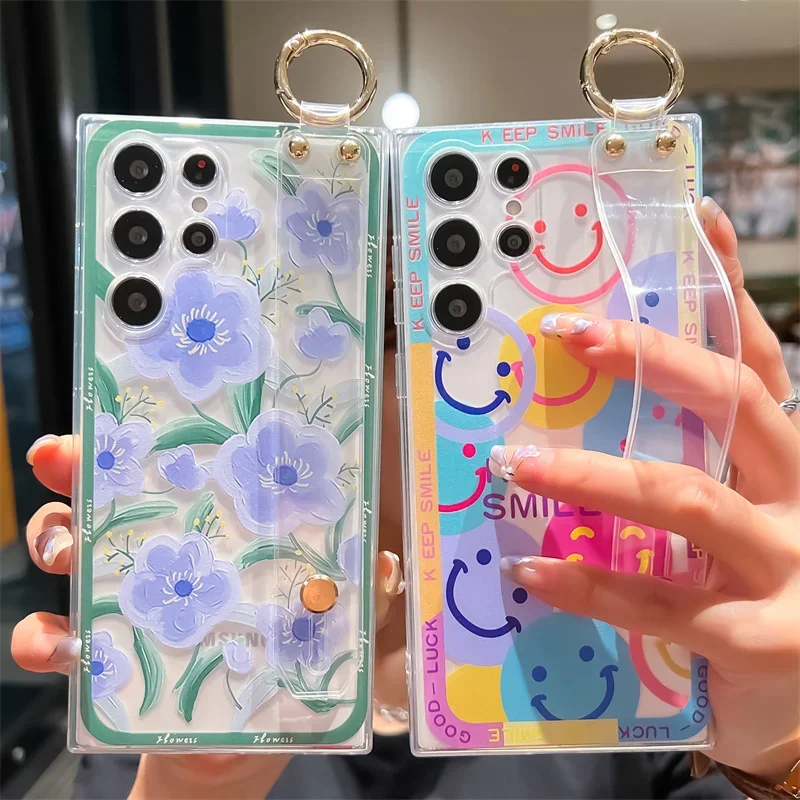 for Samsung S22 S23 S24 Ultra S21 FE S20 Plus Note 10 Lite 20 Case Flower Smile Phone Holder Cover for Galaxy A32 23 33 A53 A52