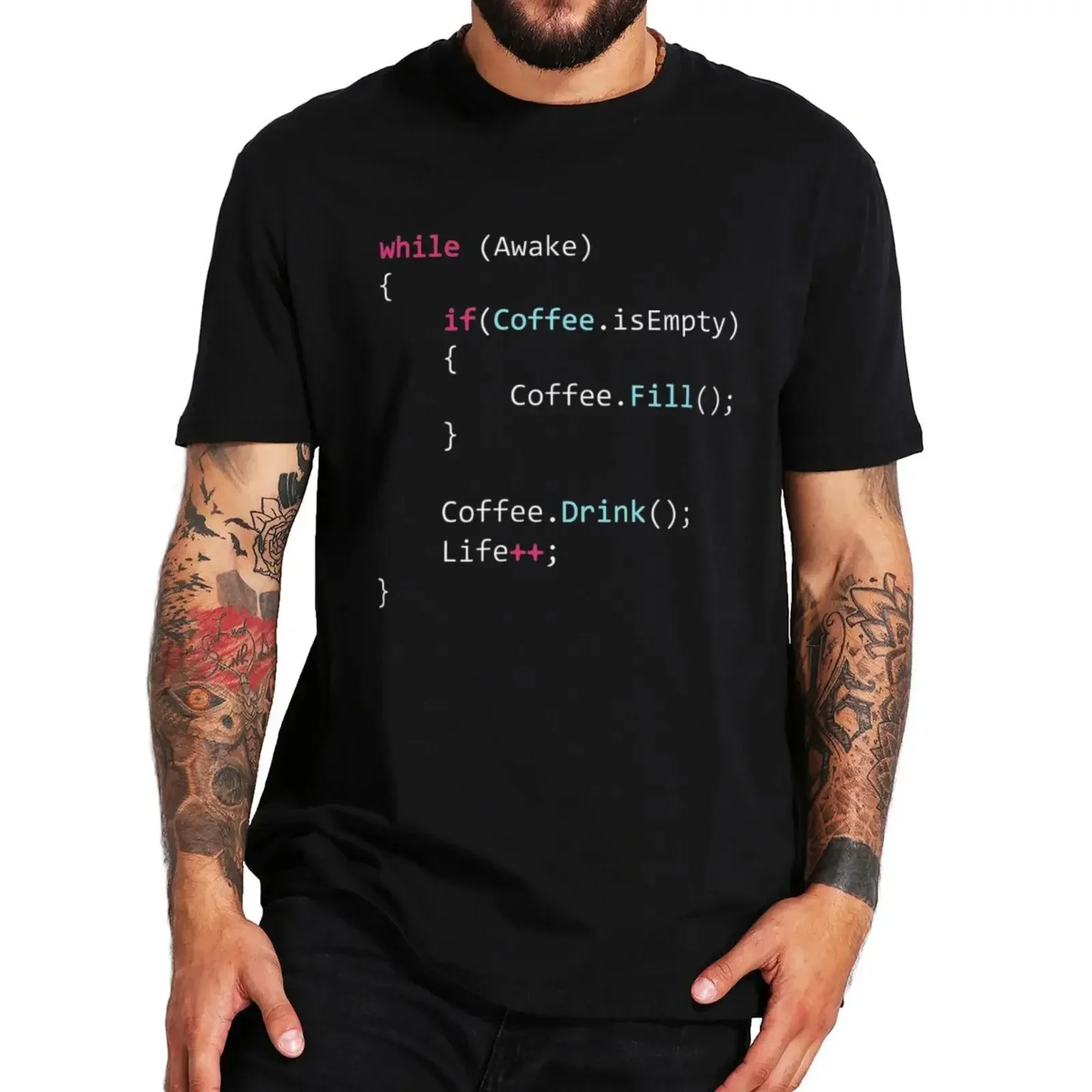 

Javascript Coffee T Shirt Funny Programming Computer Coding Geek Gift Tops O-neck 100% Cotton Unisex Casual T-shirt EU Size