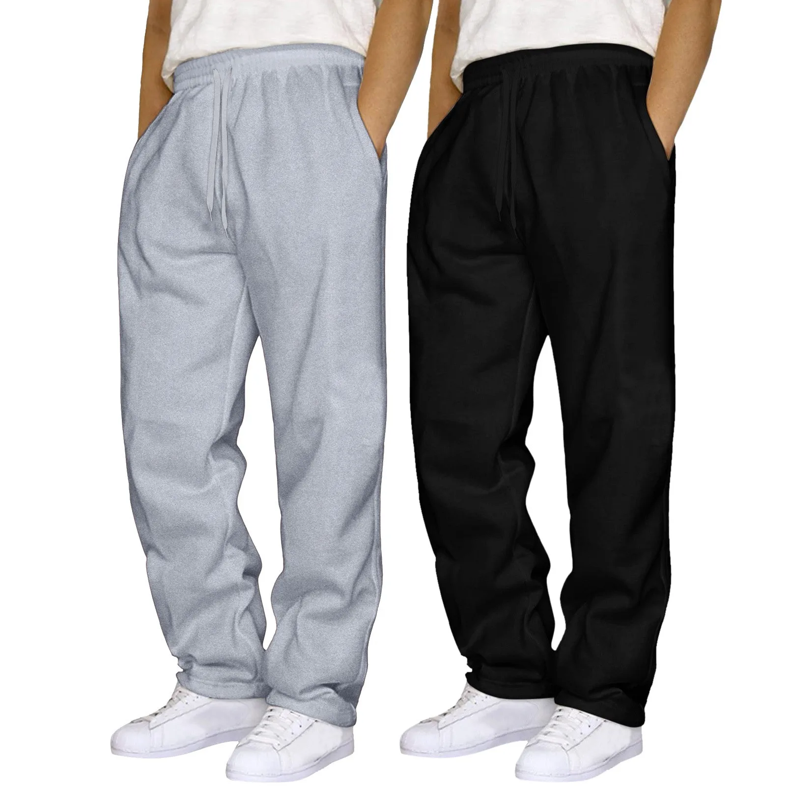 2PC Sweatpants Men's Hip Hop Pants Casual Solid Color Lace Up Workout Pants With Pocket Sportswear Streetwear Tracksuit