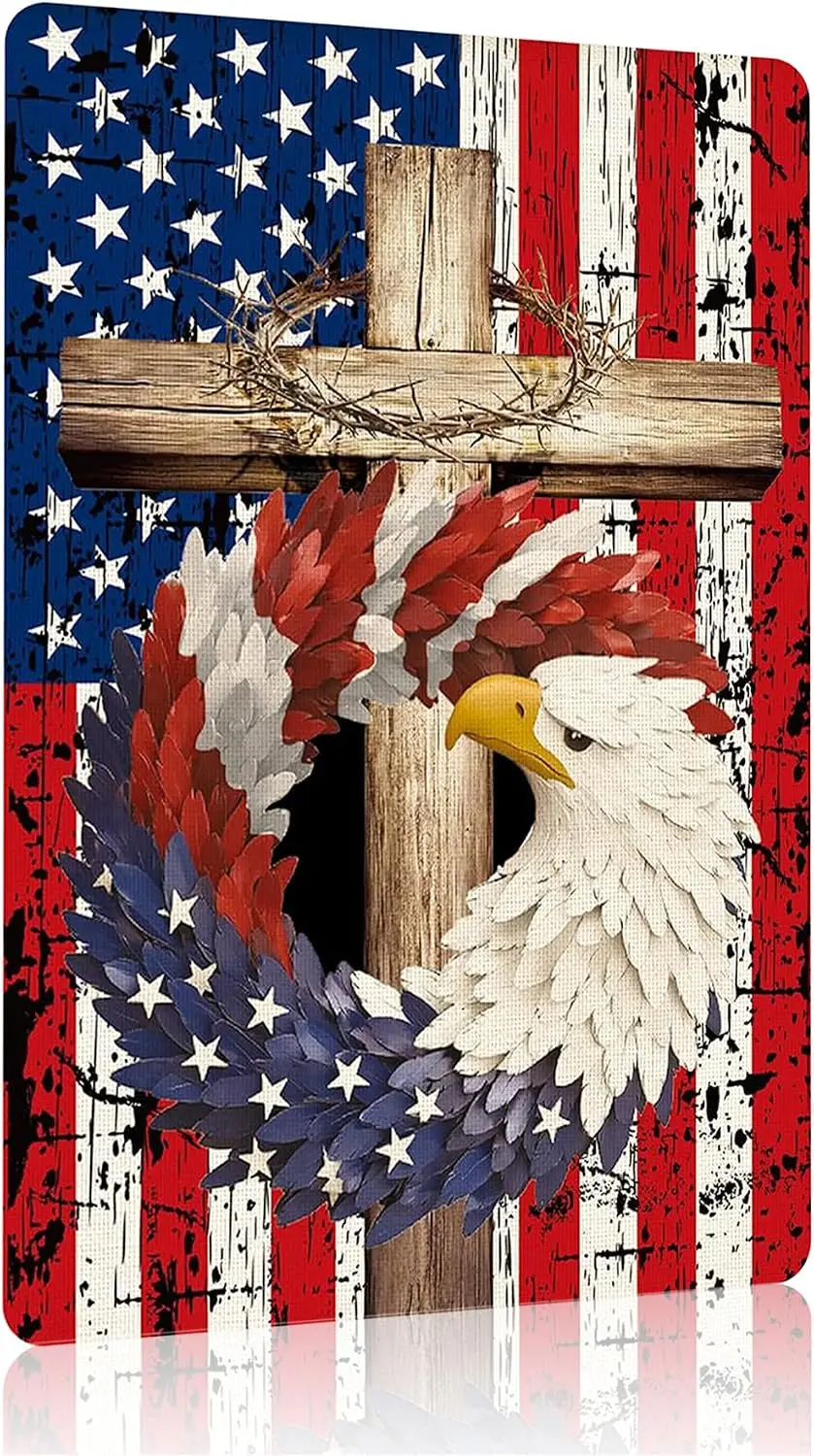 Patriotic Stars and Stripes Eagle USA Flag Tin Sign for Home Bedroom Man Cave Garage 4th of July Memorial Day Independence Day D