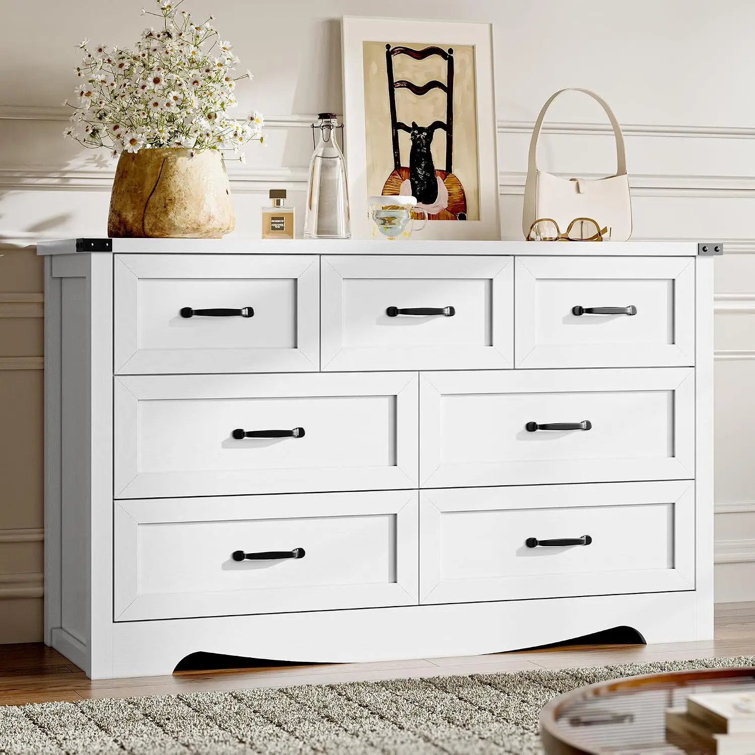 7-Drawer Dresser for Bedroom, Modern Wooden Chest of Drawers with Metal Handles, Anti-Tipping Design, Sturdy, Customized