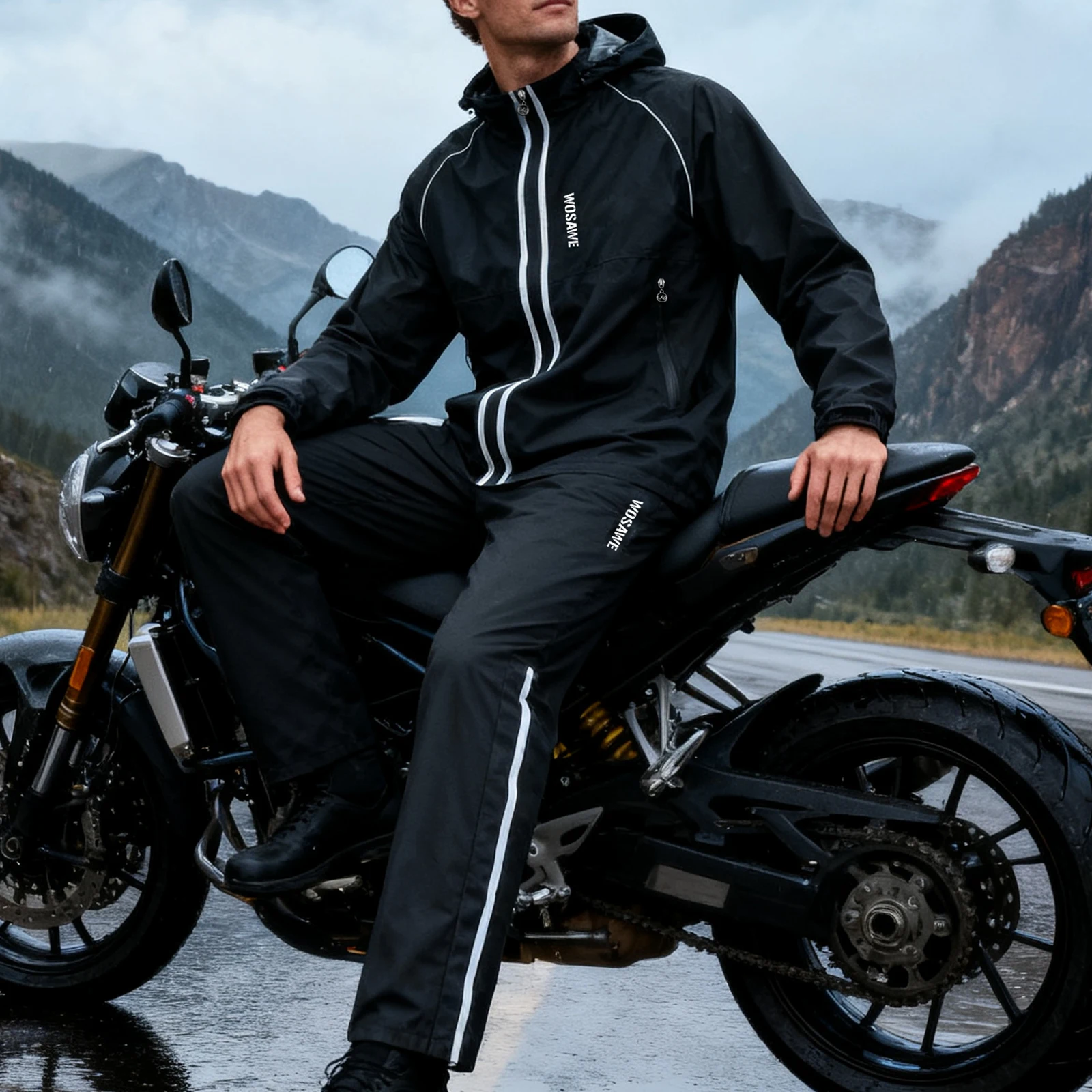 WOSAWE Motorcycle Rain Jacket and Rain Pants Waterproof Split Raincoat Suit Windproof Hiking Fishing Raincoats