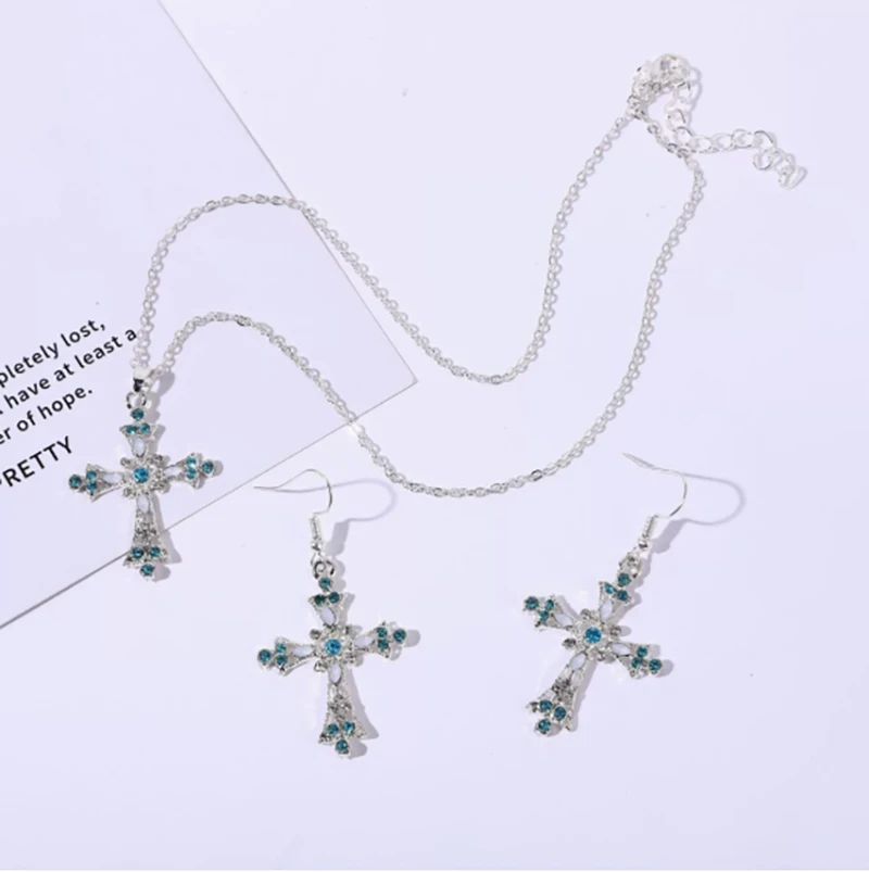 Gothic Style Pink Purple Zircon Cross Necklace Ladies Rhinestone Pendant Clavicle Chain Charm Party Jewelry Gifts