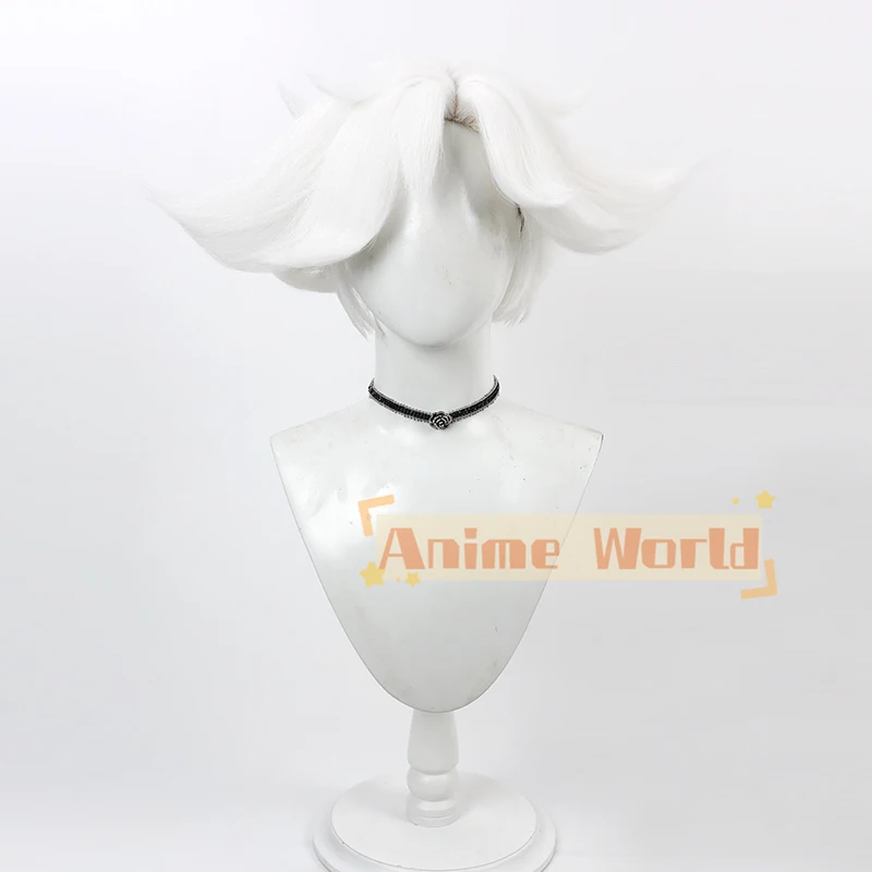 Peluca de Anime antipolvo para Halloween, pelo sintético corto, resistente al calor, color blanco