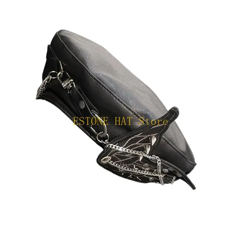 49MF Cool Dog Ear PU Hat Casquettes Hat 2000s Vintage Baseball Hat for Dancing Daily Use