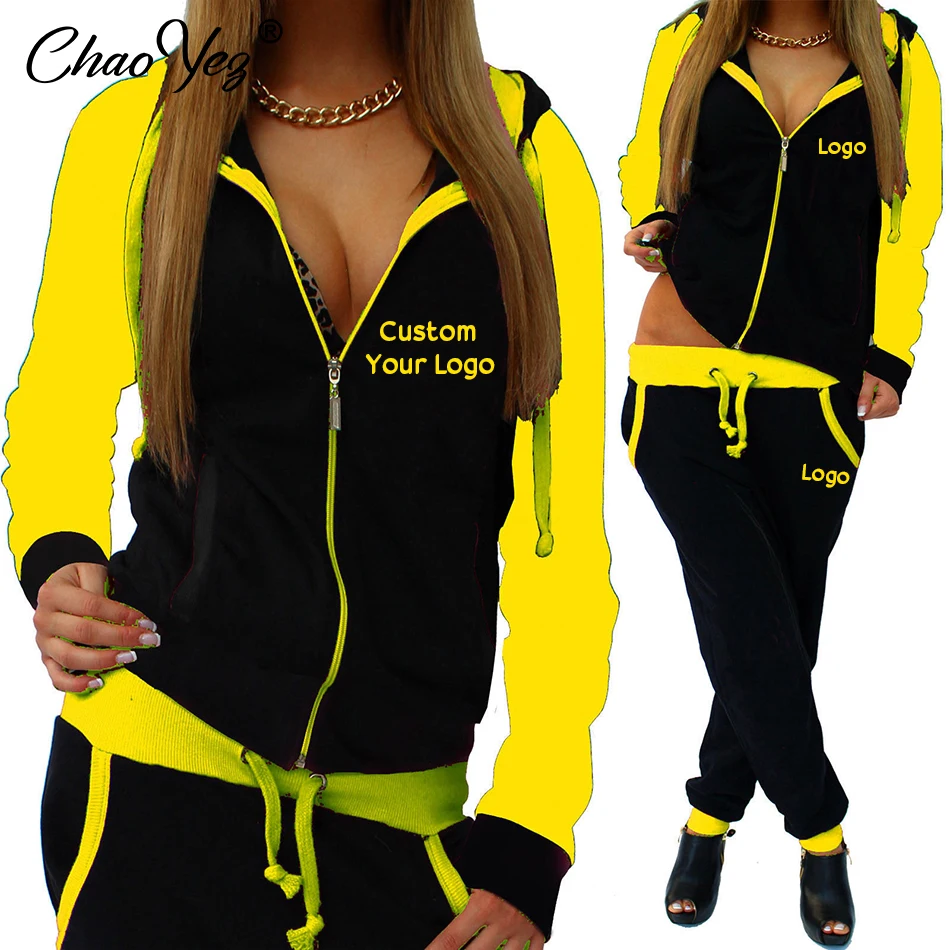 Custom Logo 2 Piece Set Tracksuit Women Zipper Sweatshirt+Pants Sportwear Women\'s Sports Suit Thin Hoodies Set Spring Summer