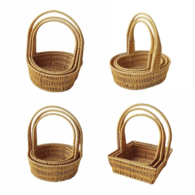 

Set of 3 Bread Baskets for Food Storage Practical Flower Basket Fruit