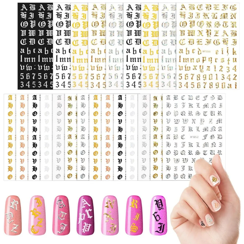 Minimalist Letter Number Nail Stickers, Mixed Alphabet Digit 3D Self-Adhesive Nail Art Decals, DIY Manicure Decorations, 1 Sheet Random Style
