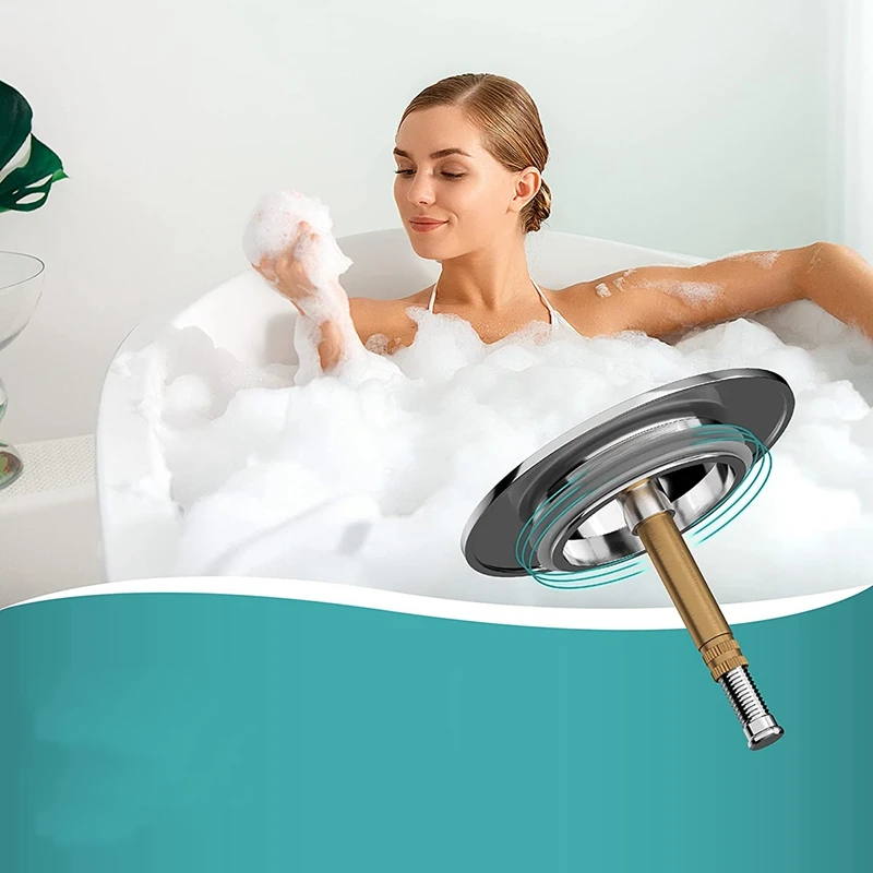 Tapón de baño con ajuste Universal, tapón de bañera a prueba de óxido con doble sello, tapón de baño para cualquier bañera estándar en cromo