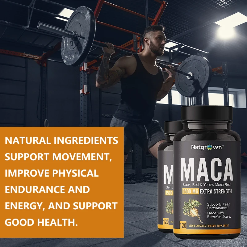 Maca Root Capsules (Black + Red + Yellow), Men\'s Health & Natural Energy, Mood & Performance, Muscle