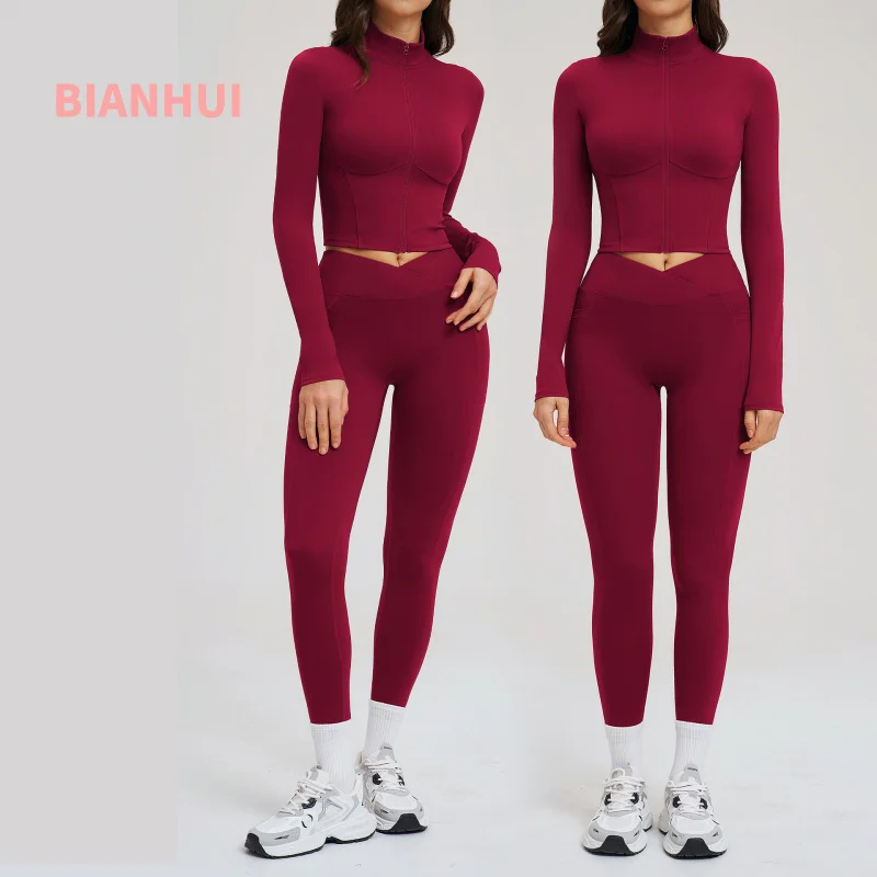 

Комплект из 2 предметов: спортивный костюм для йоги с эффектом второй кожи, облегающая куртка на молнии, леггинсы для бега и фитнеса, комплект для занятий спортом на открытом воздухе для женщин