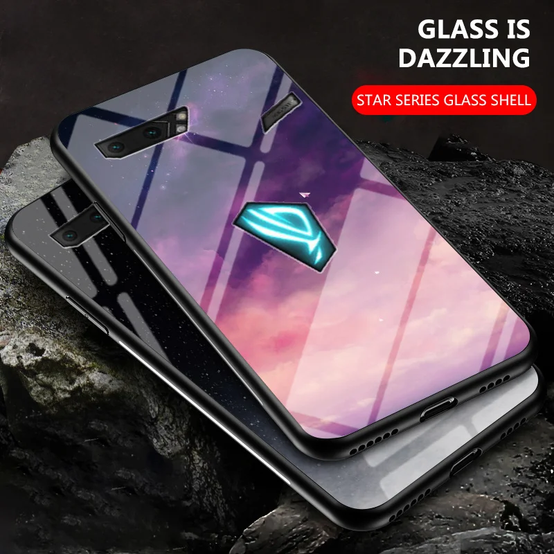 Para Asus ROG Phone II 2 ZS660KL Caso Grãos Estrelados Vidro à Prova de Choque Capa Dura Soft Bumper para Asus ROG Phone 2 ZS660KL