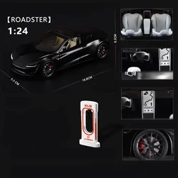 1:24 Tesla Roadster Alloy Sports Car Model Diecasts Metal Vehicles Car Model Simulation Sound and Light Collection Kids Toy Gift