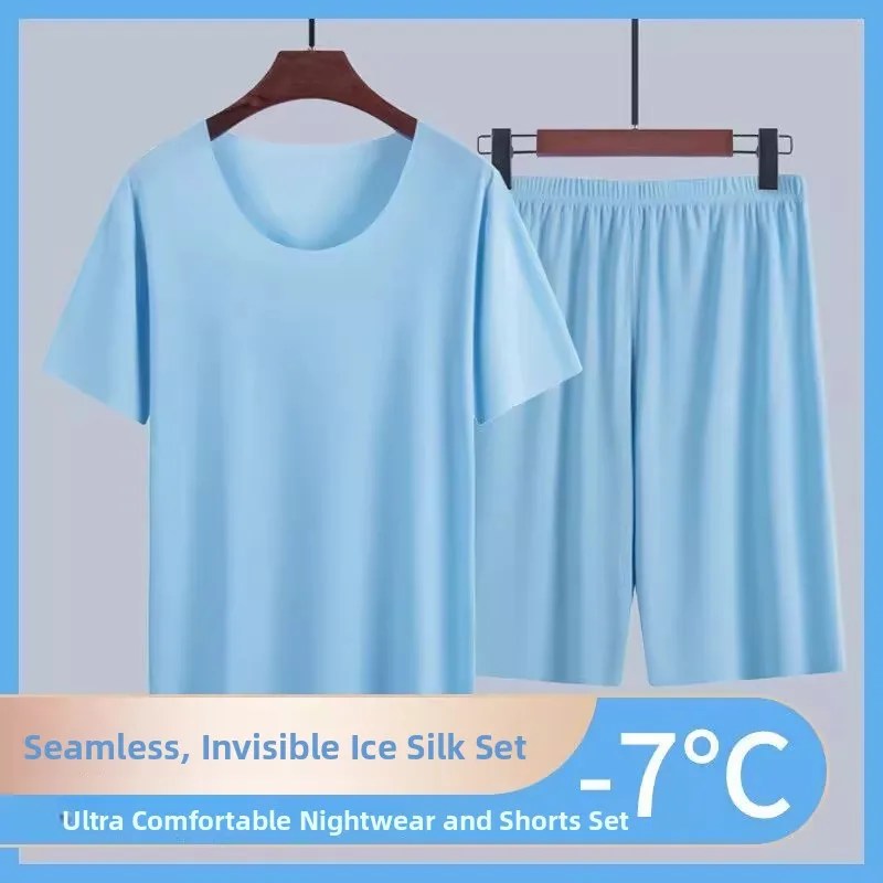 

Ice Silk Men's Sleepwear round Neck Short Sleeve Lightweight Casual Home Clothes Set Summer 2026 No Brand Registered Trademark