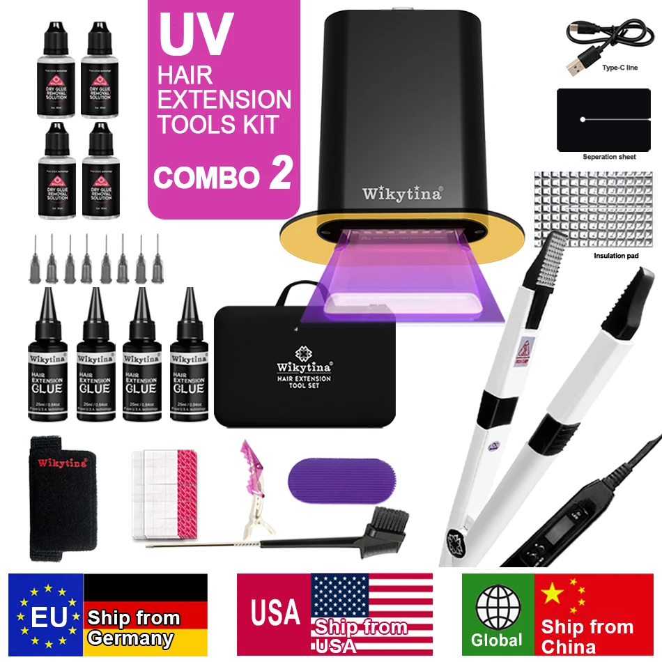 

Wikytina UV Light Hair Extension Tool Kit with V-light UV Glue And Remover Machine Complete Salon Styling Set Best Seller