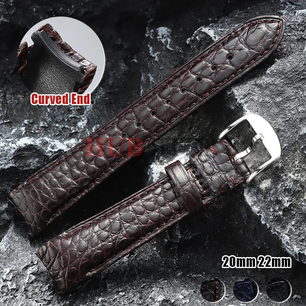 Luxury Alligator Grain Leather Watch Strap 20mm 22mm Universal Curved End Watch Band Cowhide Bracelets Women Men Sport Wristband