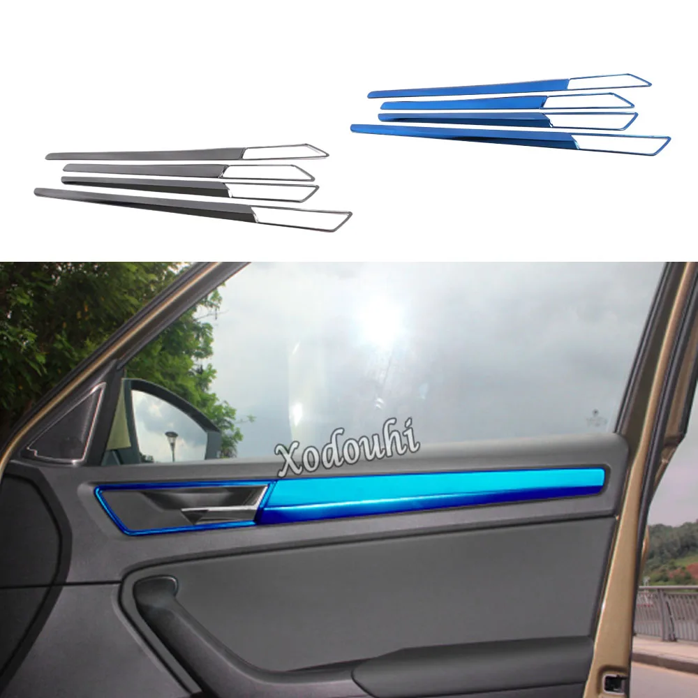 

For Skoda Kodiaq 2017 2018 2019 2020 2021 Car Trim Stainless Steel Door Armrest Inner Built Bowl Frame Trim Lamp Handrail 4PCs