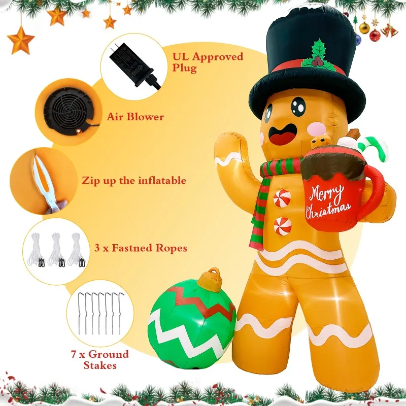 Gingerbread Man Cocoa Cup with LED Garden Ornament Christmas Air Model Christmas Inflatable New
