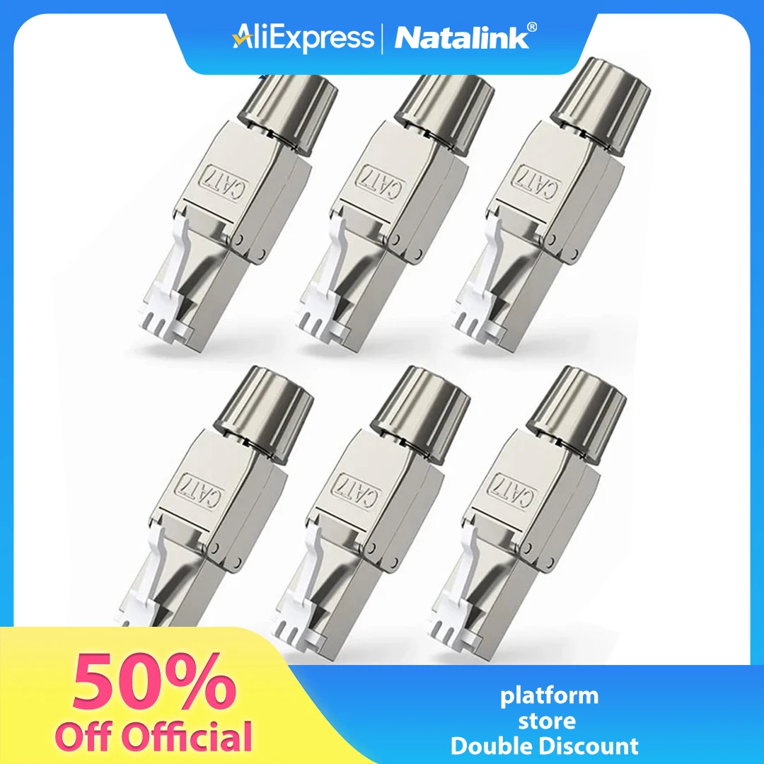 Natalink 6 szt. Złącza RJ45 Cat6A Cat7 Cat8 Bez narzędzi, ekranowane wtyczki końcowe Ethernet wielokrotnego użytku do kabla UTP 23AWG SFTP