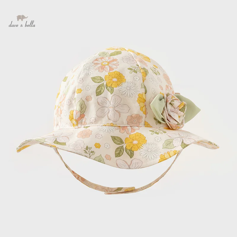 Dave Bella Floral Sun Outdoor Hats Kids Adjustable Chin Strap Hats Summer Spring Outdoor Beach Bucket Cap DB1248426