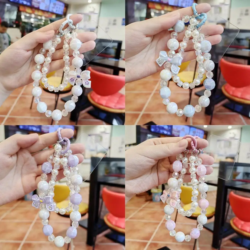 High-looking Bow Heart Beaded Bracelet Colorful Lanyard Flower Strap Acrylic Butterfly Chain Mobile Phone Anti-Lost Pearl W E0Z9