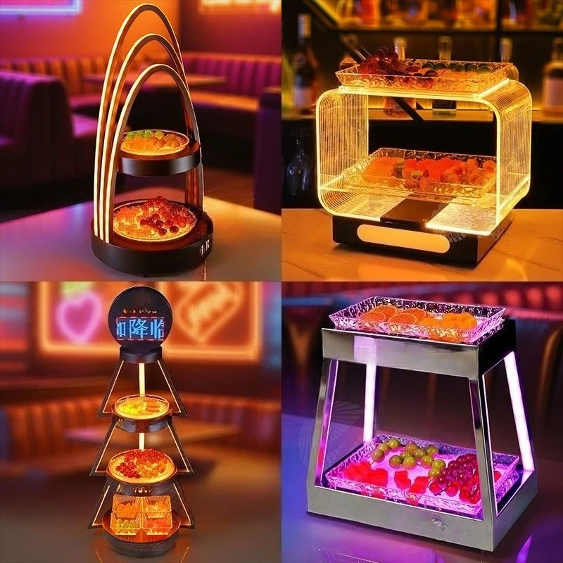 

Luminous Fruit Plate Snacks Snack Plate Clear Bar Nightclub with The Same Special Table Double-layer Fruit