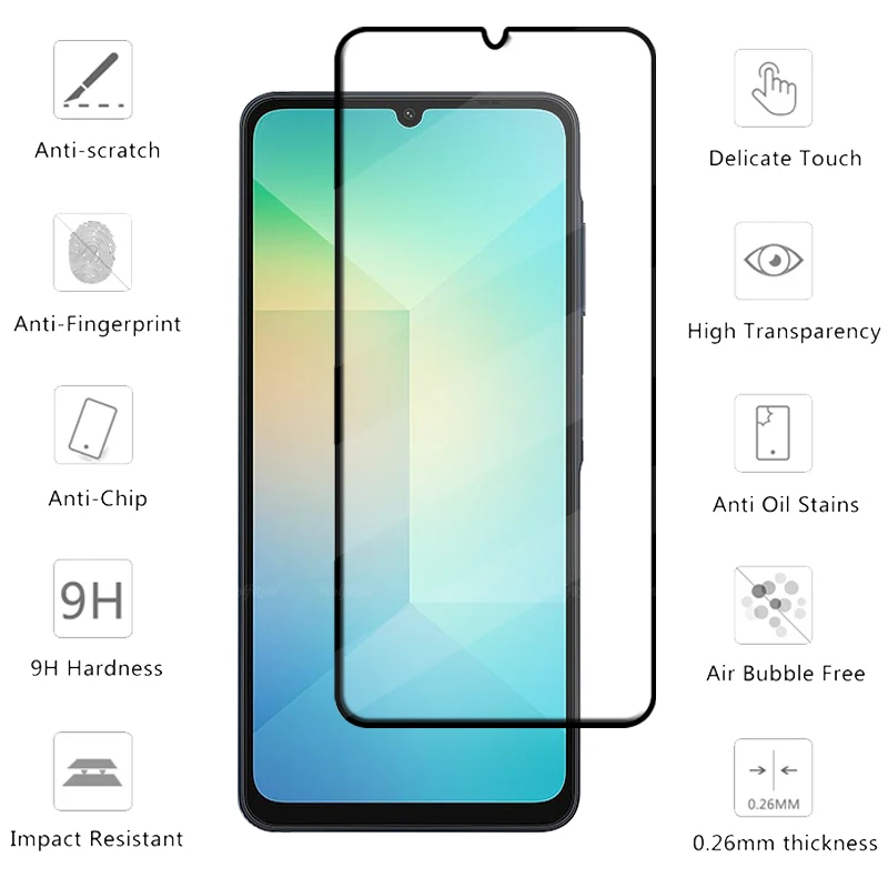 4PCS For Samsung A06 Glass Samsung Galaxy A06 Tempered Glass Protective Full Cover Glue HD 9H Screen Protector Samsung A06 A 06