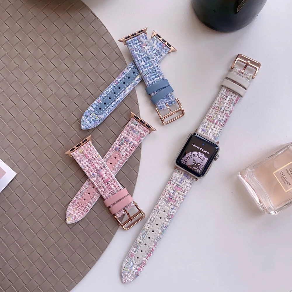 Tali kulit wol untuk Apple Watch, gelang tur tunggal wanita untuk Iwatch 41/45mm 40/44mm, tali kulit wol untuk Apple Watch Band 49Ultra SE8 7 6 5 4 3 2 38mm/42mm