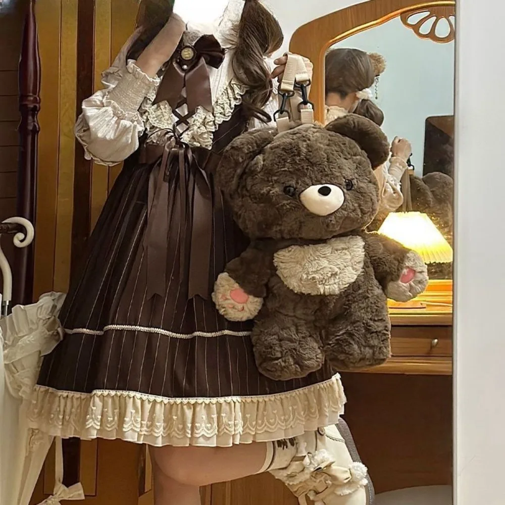 High-color Love Bear Cute Versatile Plush Bag Shoulder Backpack Doll Doll Small Schoolbag Women Men Brown Bags