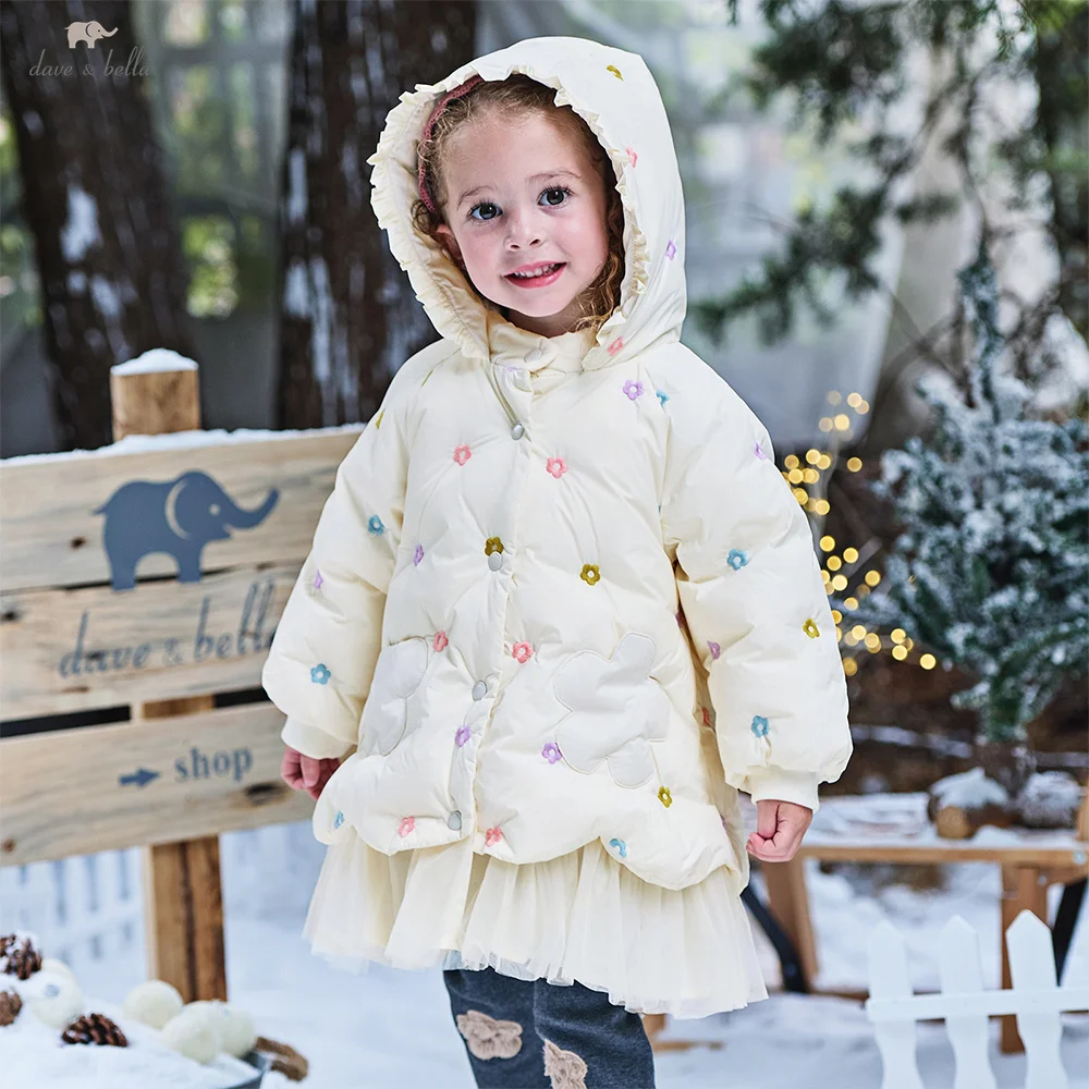 

Dave Bella Girls Down Jacket Autumn Winter Plush Hooded Waterproof Kids Warmth Mesh Splicing Top Coat Children Clothes DB4253748