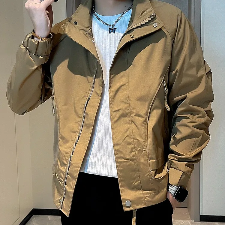 

Men's ort Stand Collar Jaet 2024 Trendy Workwear Casual Spring Autumn Zipper Decorated Stand Fit Waterproof Polyester ...