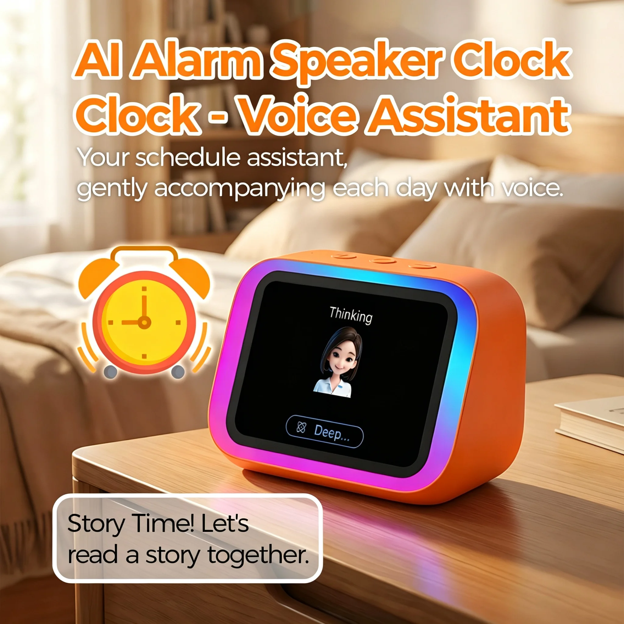 Smart AI Bluetooth Speaker 4 Inch Screen Alarm Clock Translation Weather Photo Frame RGB Light Bedside Voice Assistant
